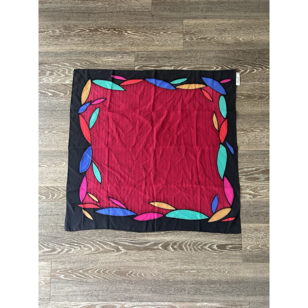 Vintage Miriam Ponsa 100% Silk Square Scarf 1980s USA Made
